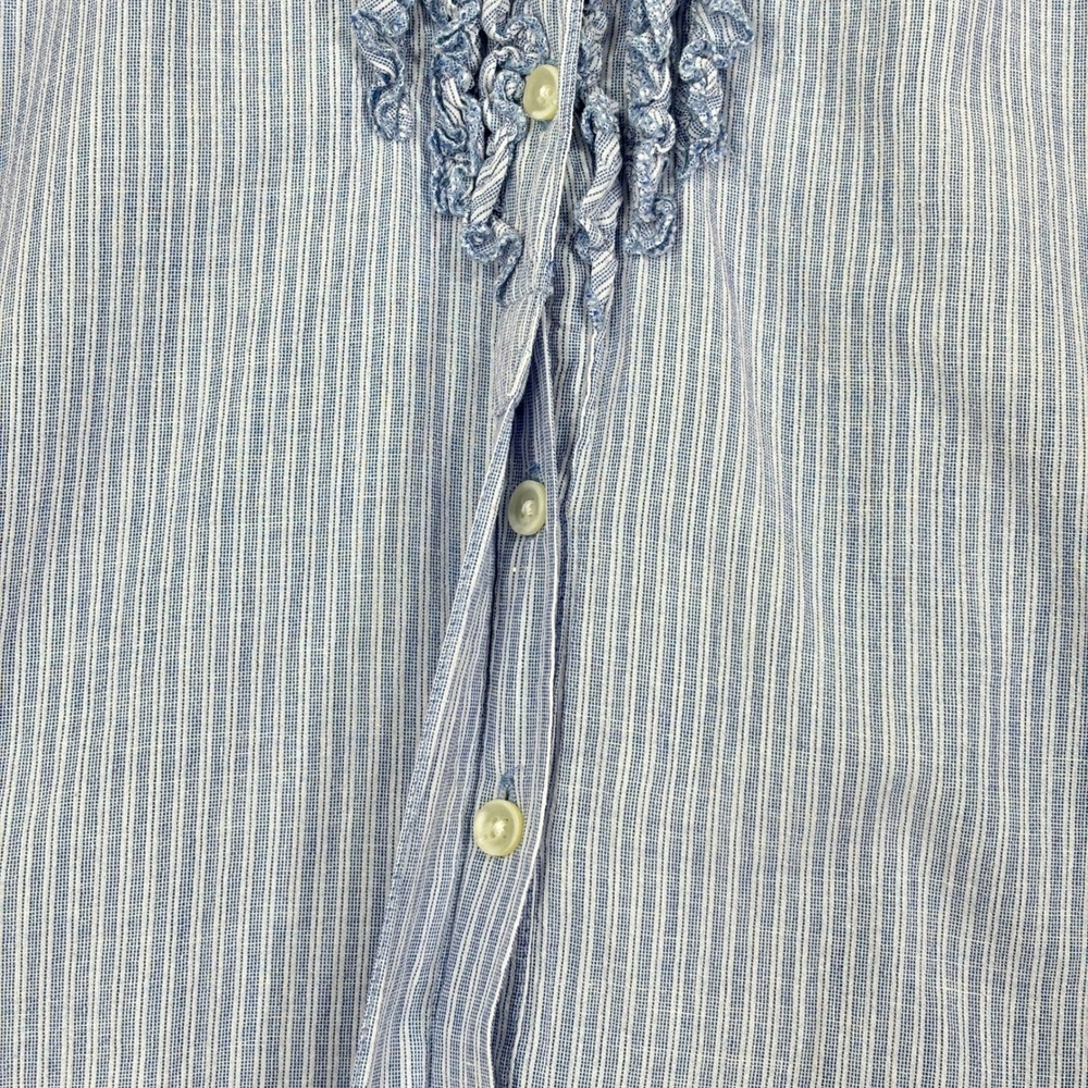 Ruff Hewn Woman Henley Blouse 1X Striped Ruffle Front Coastal Casual - Picture 9 of 9
